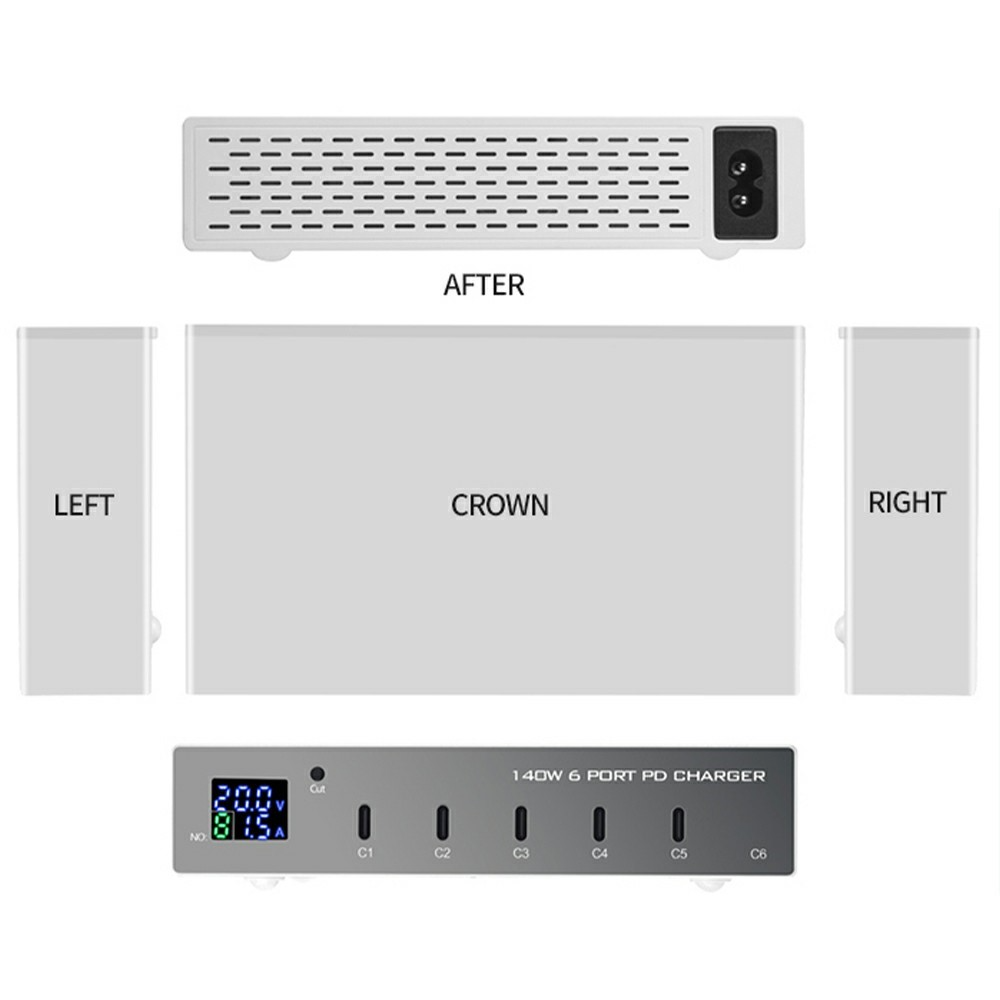 Caricatore Stazione OEM WLX-X6P, 140W, 3A, 6 x USB-C, Argento