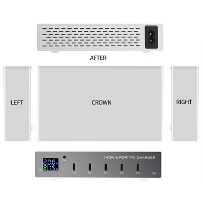 Caricatore Stazione OEM WLX-X6P, 140W, 3A, 6 x USB-C, Argento