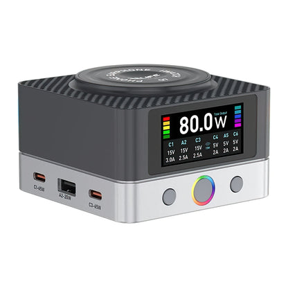 Relife Q7 QI Charging Station, 80W, 3.25A, 2 x USB-A - 4 x USB-C, Gray