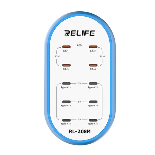 Caricatore Stazione Relife RL-309M, 72W, 10 x USB-C, Blu