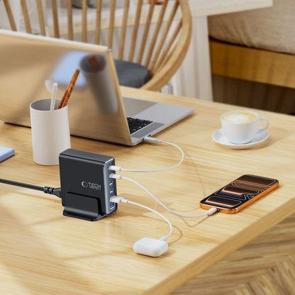 Caricabatterie Stazione Tech-Protect DC160W-GAN, 160W, 5A, 2 x USB-A - 4 x USB-C, Nero