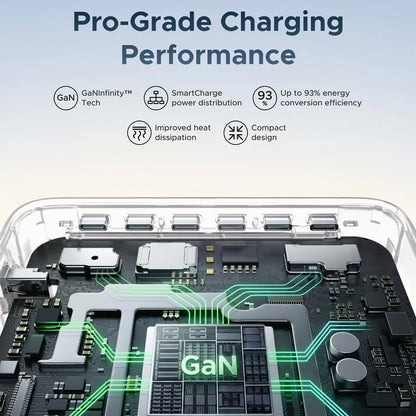 Caricabatterie da tavolo UGREEN Nexode Pro X783 (75753B) con display, 300 W, 5 A, 1 x USB-A - 6 x USB-C - 1 x DC, grigio