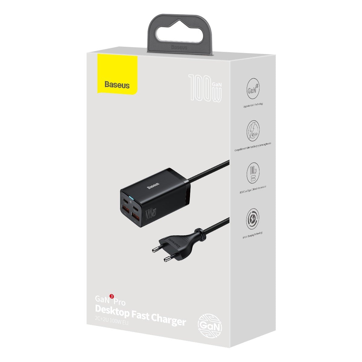 Caricabatterie Stazione USB-C Baseus GaN3 Pro, 100W, 5A, 2 x USB-A - 2 x USB-C, Nero, Ricondizionato CCGP000101