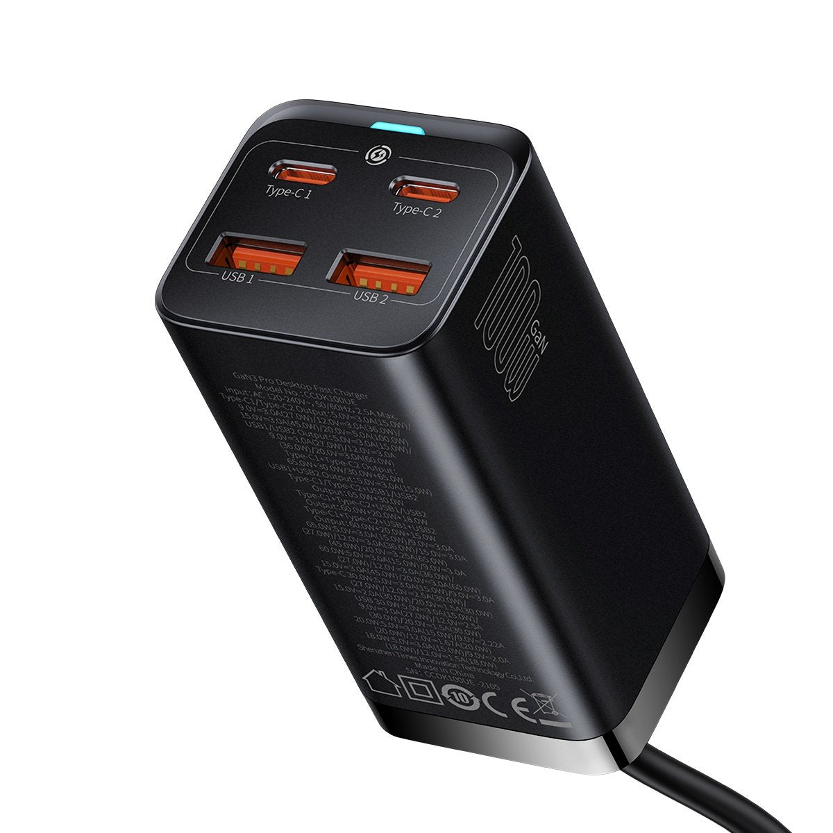 Caricabatterie Stazione USB-C Baseus GaN3 Pro, 100W, 5A, 2 x USB-A - 2 x USB-C, Nero, Ricondizionato CCGP000101