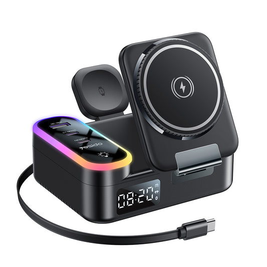 Caricabatterie Stazione Yesido DS38 Display QI 3in1, 65W, 3A, 1 x USB-A - 2 x USB-C, Nero