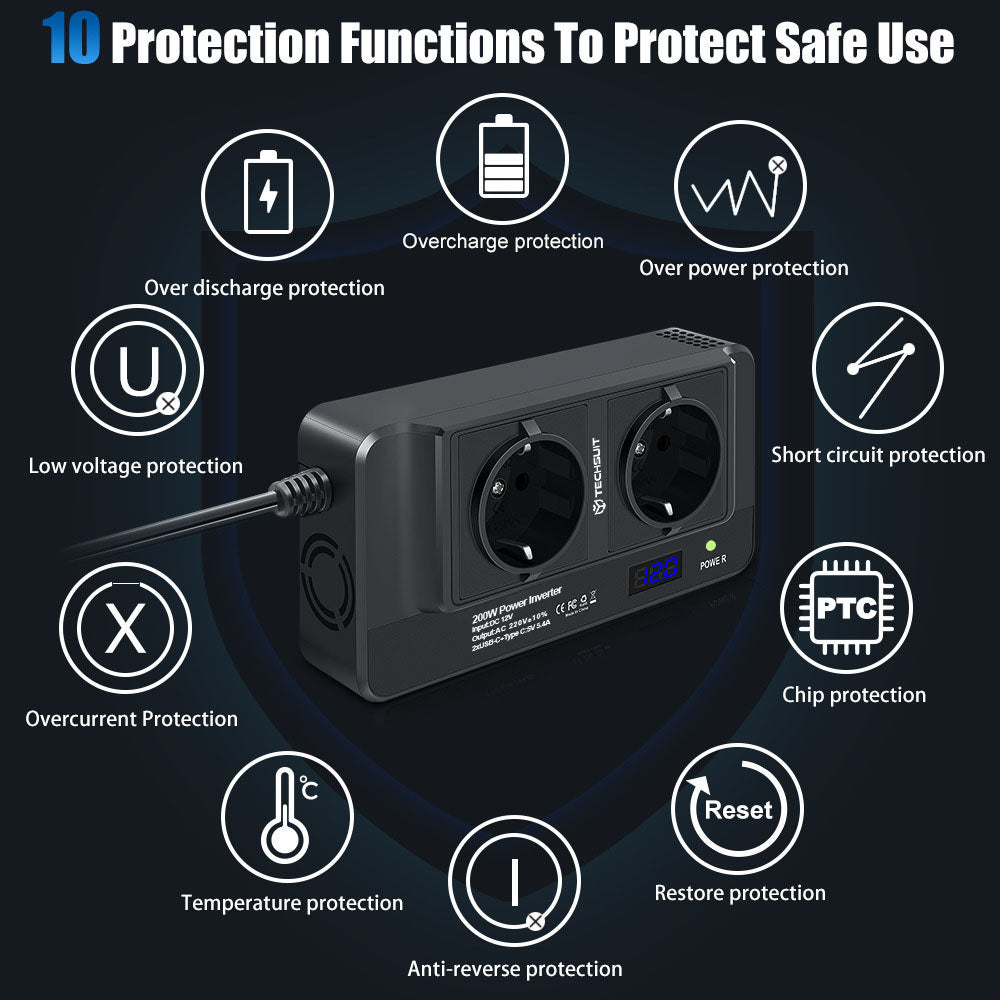 Invertitore Elettrico Auto Techsuit PowerDriveX, 200W