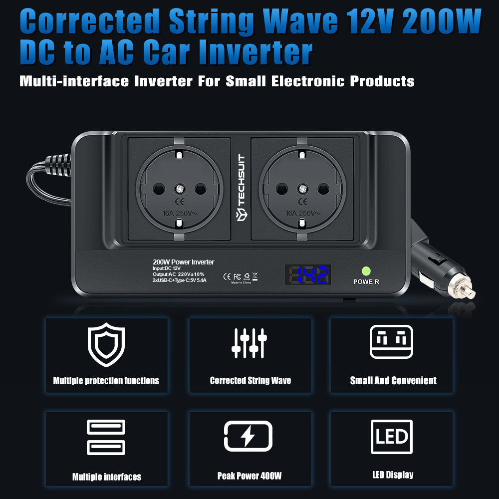 Invertitore Elettrico Auto Techsuit PowerDriveX, 200W