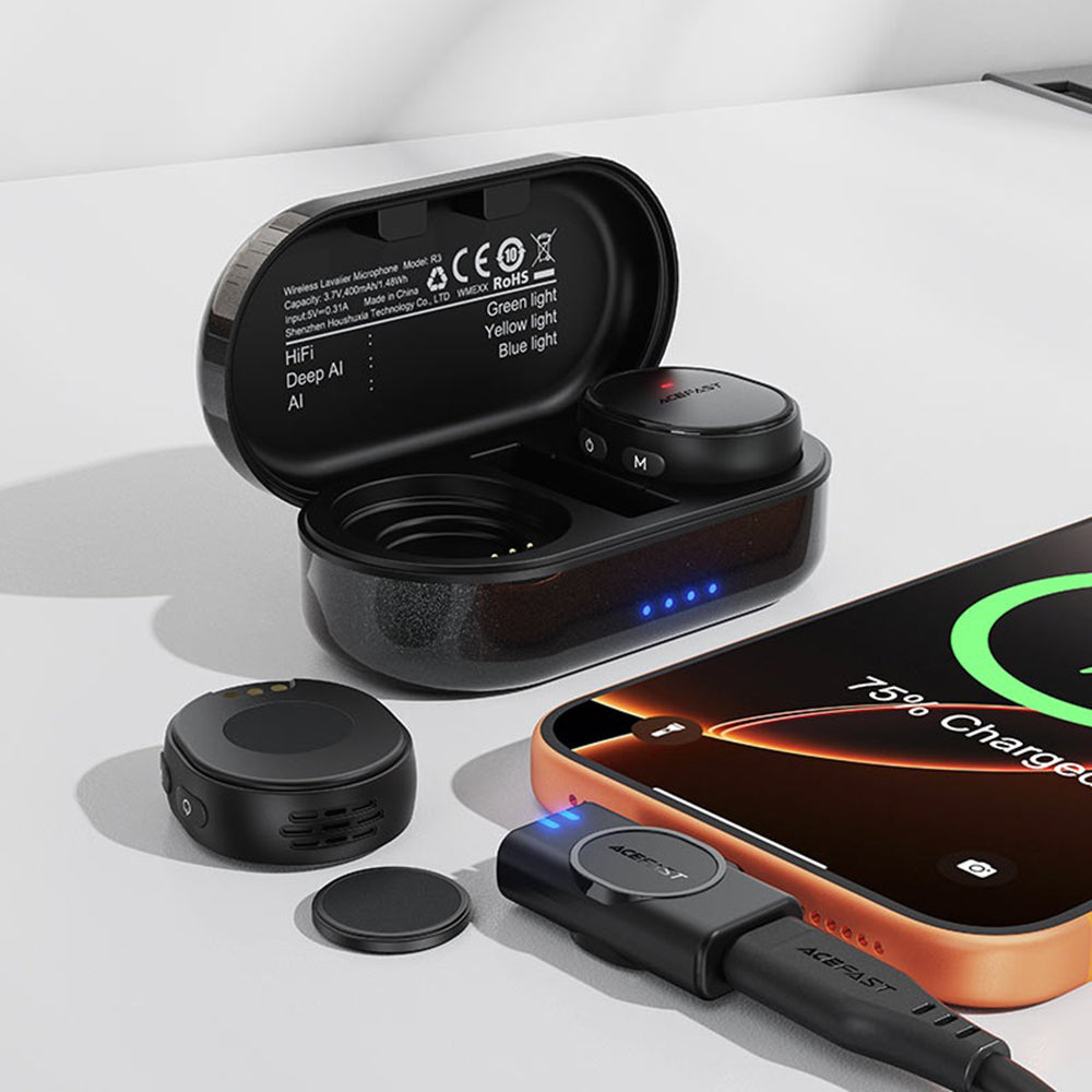 Lavaliera Acefast R3, USB-C, Set 2 pezzi, Nera