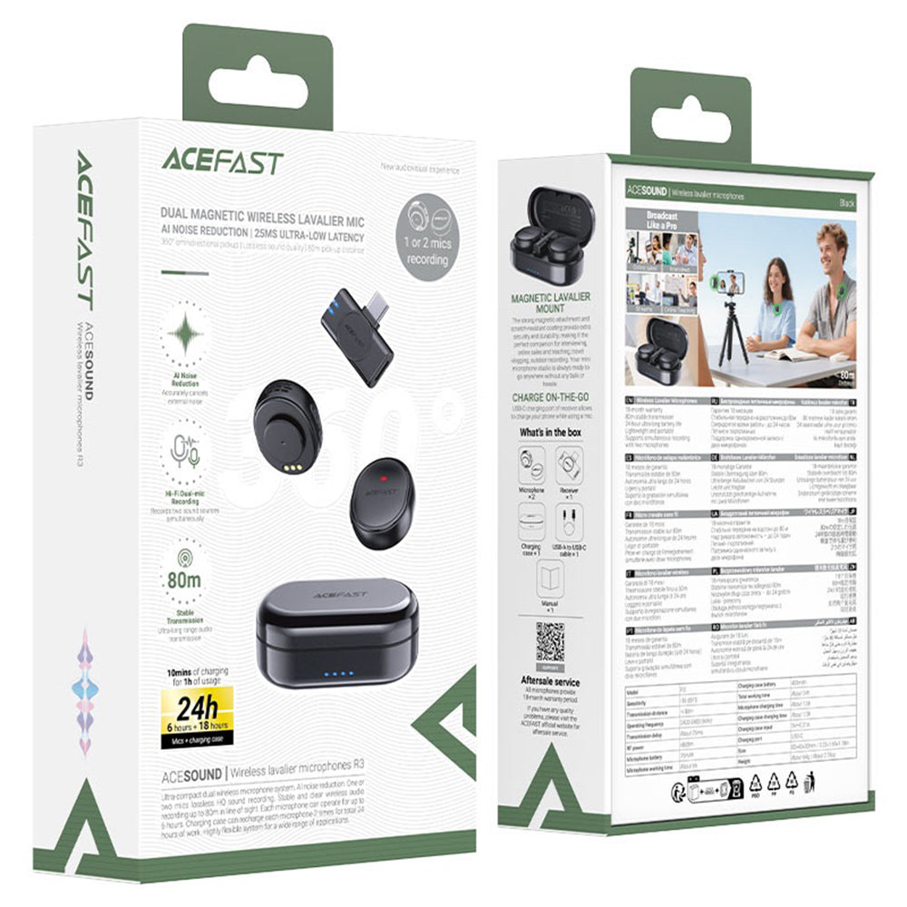 Lavaliera Acefast R3, USB-C, Set 2 pezzi, Nera