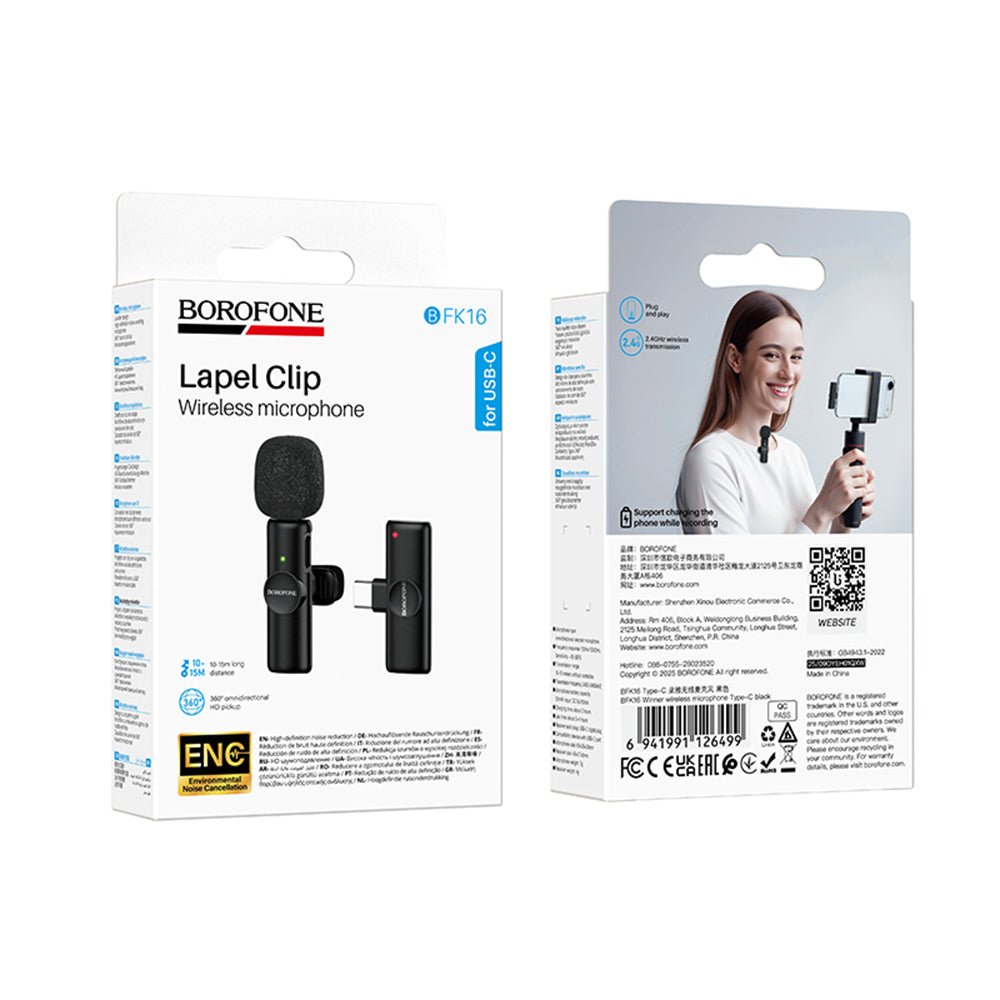 Lavalier Borofone BFK16 Winner, USB-C, Nero