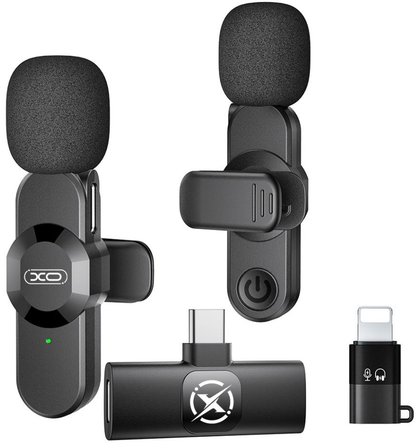 Lavaliera XO Design MC14 Dual, USB-C / Lightning, Set 2 pezzi, Nera