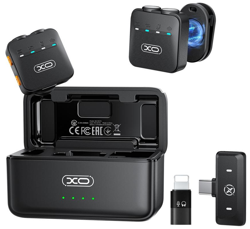 Lavaliera XO Design MC15 Dual, USB-C / Lightning, Set 2 pezzi, Nera