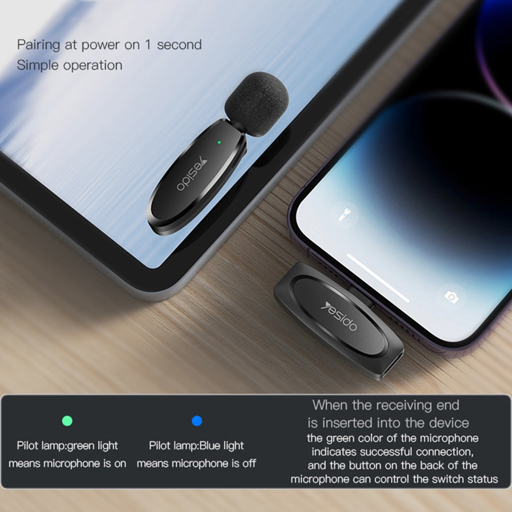 Lavalier Yesido KR15, USB-C / Lightning, Set 2 pezzi, Nero