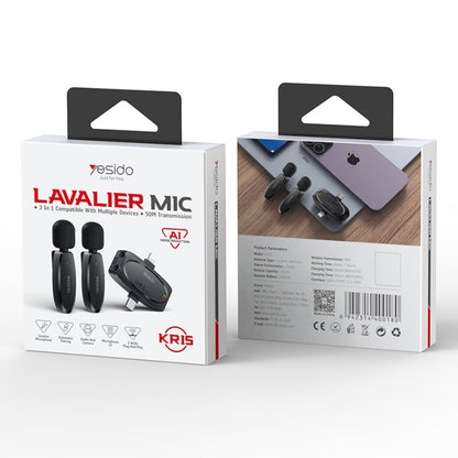 Lavalier Yesido KR15, USB-C / Lightning, Set 2 pezzi, Nero