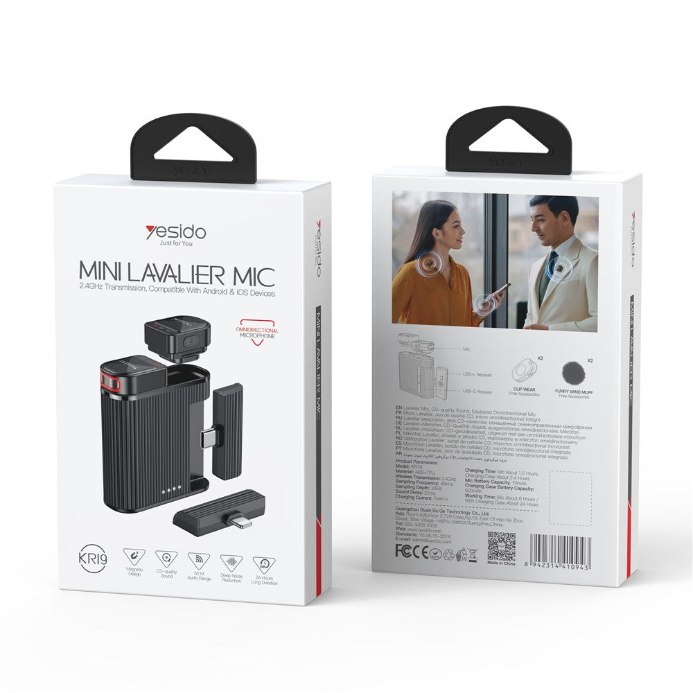 Lavalier Yesido KR19, USB-C / Lightning, Set 2 pezzi, Nero