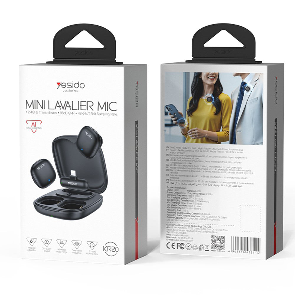 Lavaliera Yesido KR20, Lightning, Set 2 pezzi, Nera