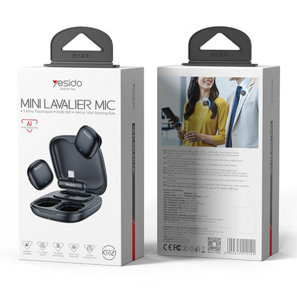 Lavaliera Yesido KR21, USB-C, Set 2 pezzi, Nera