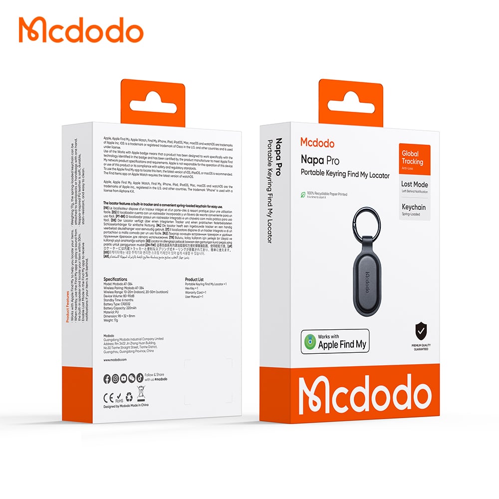 Mcdodo SmartTag Portachiavi Napa Pro AT-3840 per iOS Series, Nero