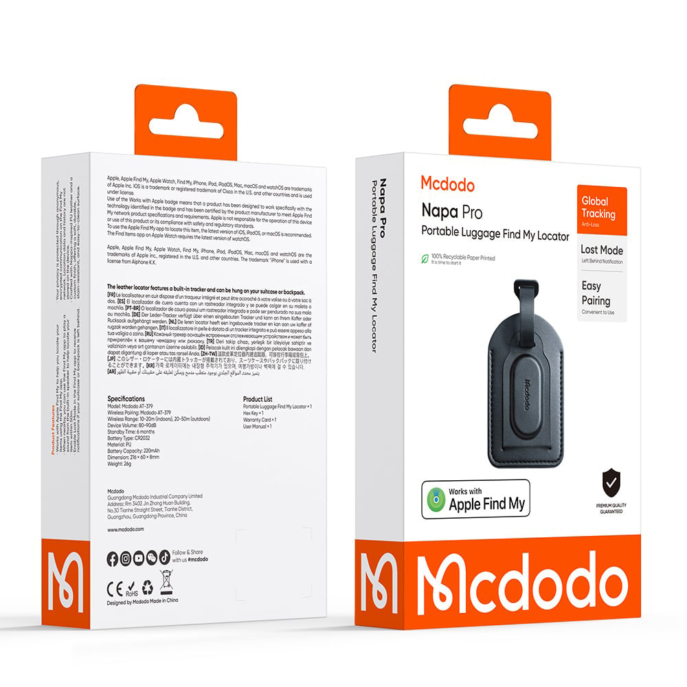 Mcdodo SmartTag Luggage Napa Pro AT-3790 per iOS Series, Nero