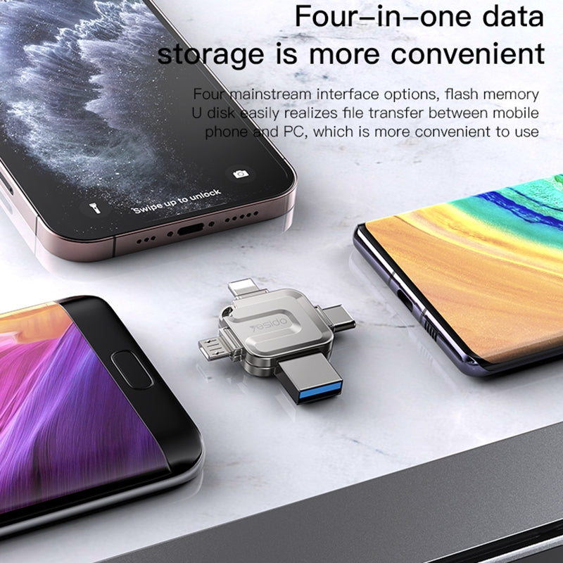 Memoria Esterna USB-A 3.0 / Lightning / USB-C / microUSB Yesido FL15, 128Gb