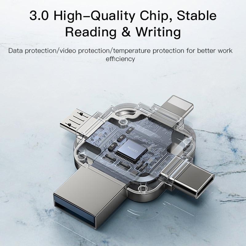 Memoria Esterna USB-A 3.0 / Lightning / USB-C / microUSB Yesido FL15, 128Gb