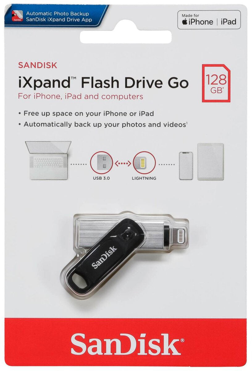 SanDisk iXpand Go External Memory USB-A 3.0 / Lightning, 128Gb SDIX60N-128G-GN6NE