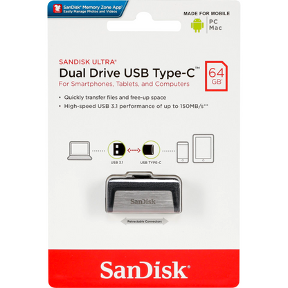 Memoria Esterna USB-A 3.1 / USB-C SanDisk Ultra Dual Drive, 64Gb SDDDC2-064G-G46