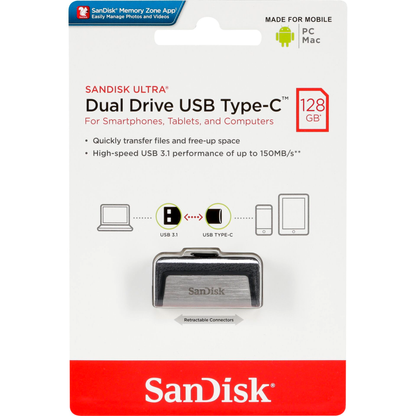 Memoria Esterna USB-A 3.1 / USB-C SanDisk Ultra Dual, 128Gb SDDDC2-128G-G46