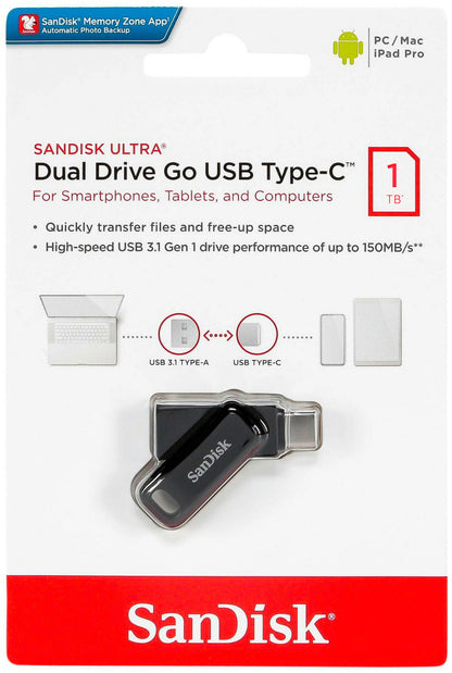 Memoria Esterna USB-A 3.2 / USB-C SanDisk Ultra Dual Go, 1TB SDDDC3-1T00-G46