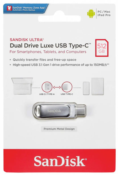 External Memory USB-A 3.2 / USB-C SanDisk Ultra Luxe Dual Drive, 512Gb SDDDC4-512G-G46