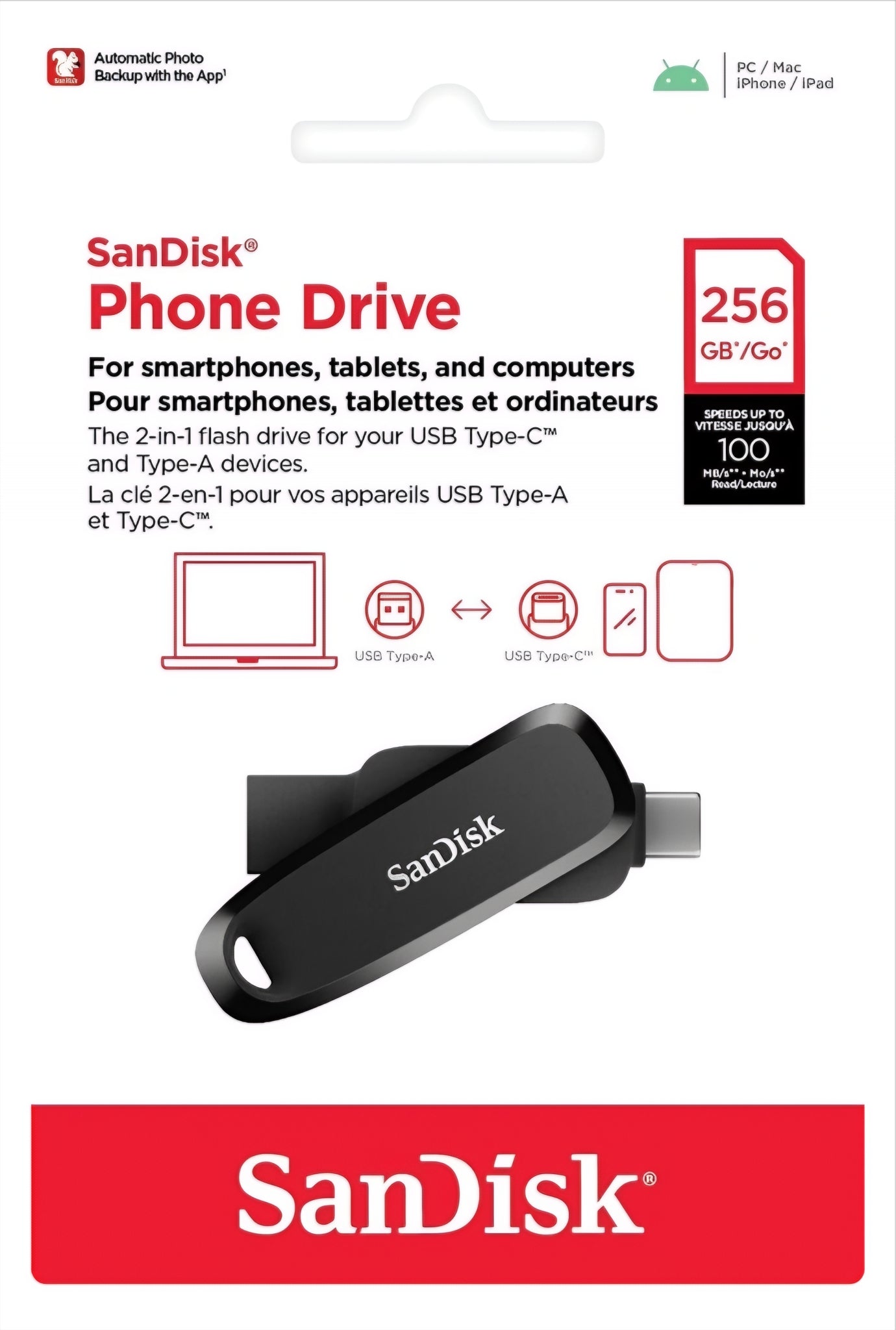 Memoria Esterna USB-A 3.2 / USB-C SanDisk Phone Drive, 256Gb SDDDC6-256G-G46