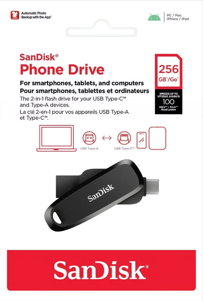 Memoria Esterna USB-A 3.2 / USB-C SanDisk Phone Drive, 256Gb SDDDC6-256G-G46