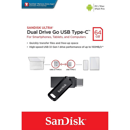 Memoria Esterna USB-A 3.2 / USB-C SanDisk Ultra Dual Go, 64Gb SDDDC3-064G-G46