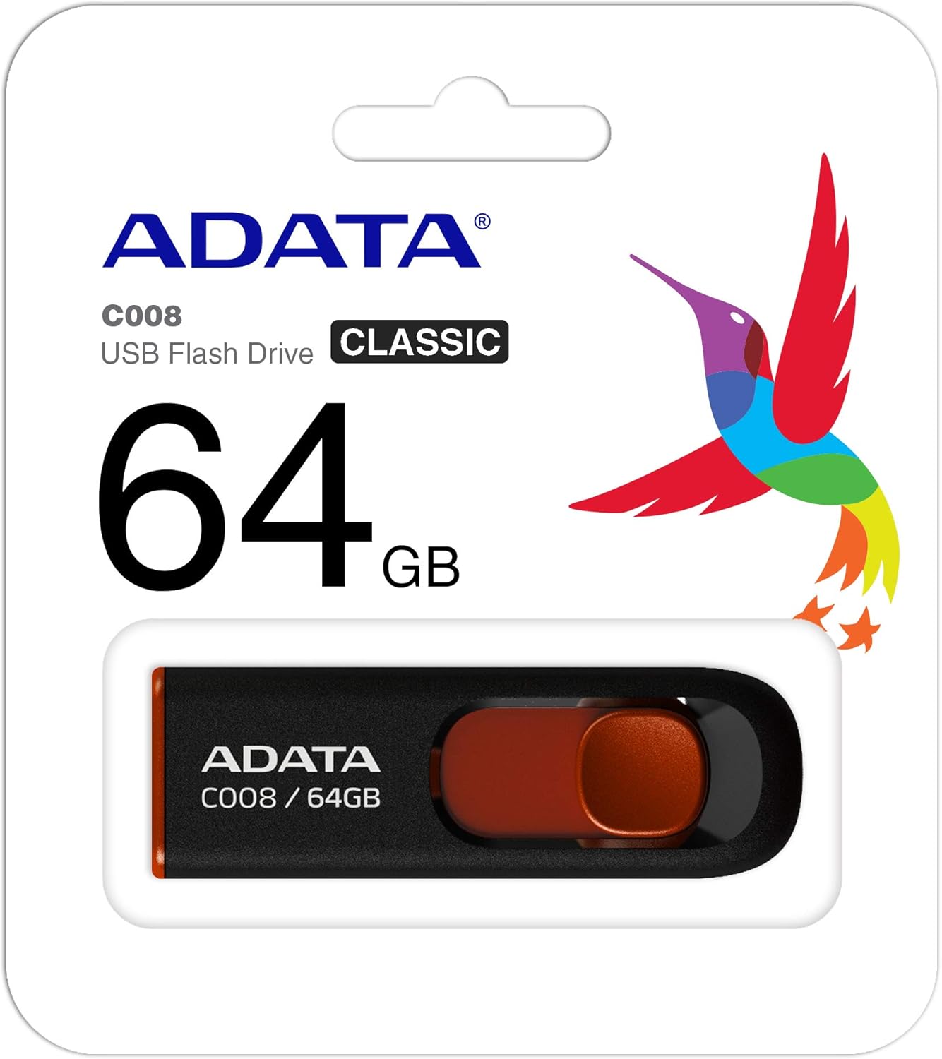 Memoria Esterna USB-A Adata C008, 64Gb AC008-64G-RKD
