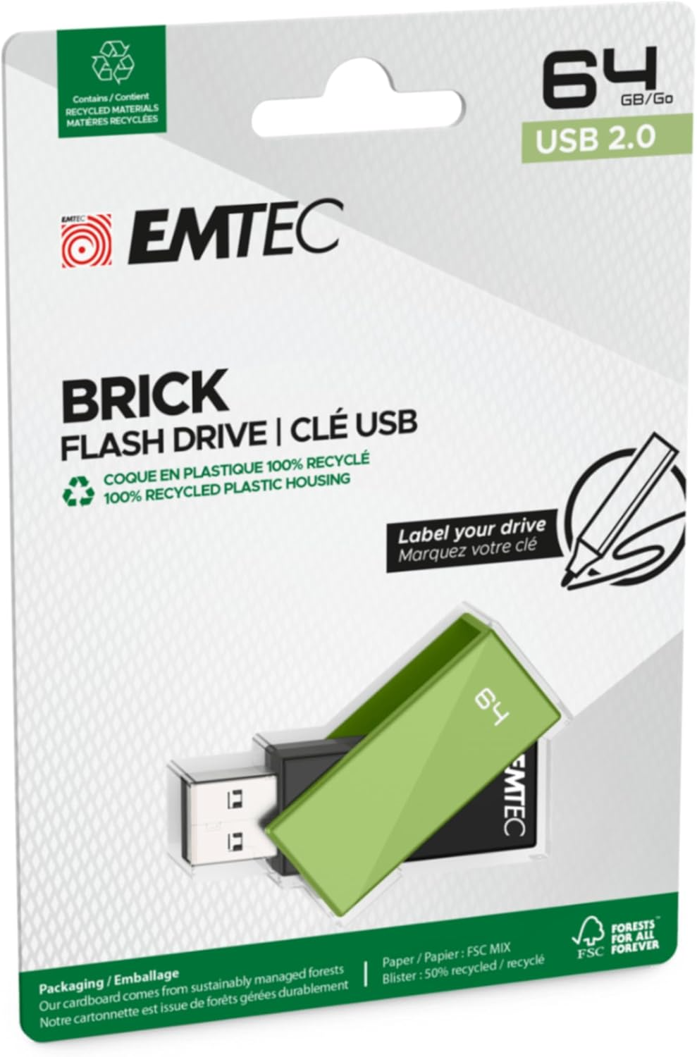 Memoria Esterna USB-A Emtec C350 Brick, 64Gb ECMMD64GC352