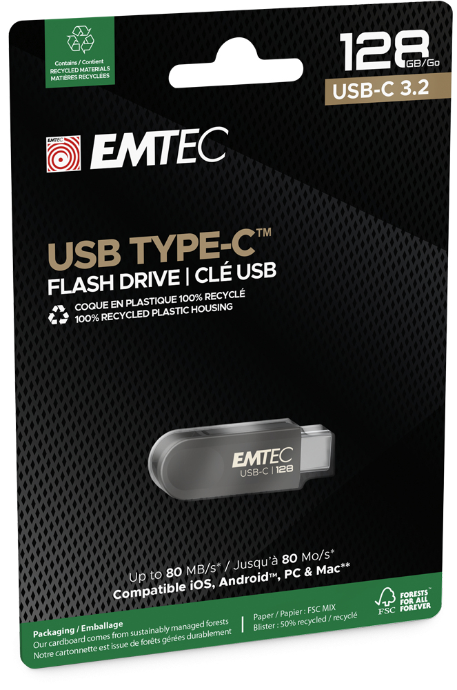 Memoria Esterna USB-C Emtec C280 Single, 128Gb ECMMD128GC2