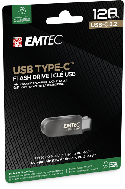 Memoria Esterna USB-C Emtec C280 Single, 128Gb ECMMD128GC2