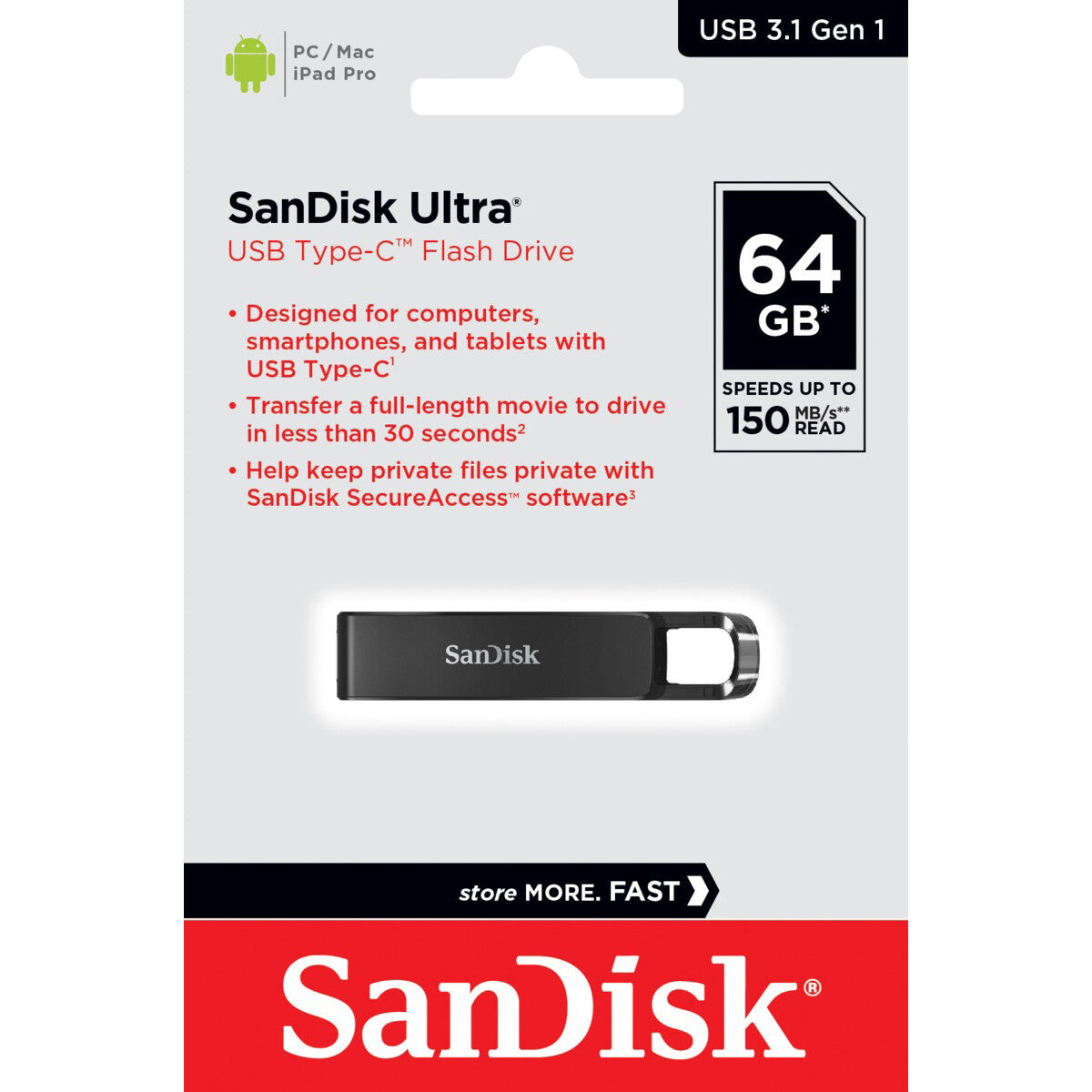 Memoria Esterna USB-C SanDisk Ultra, 64Gb SDCZ460-064G-G46