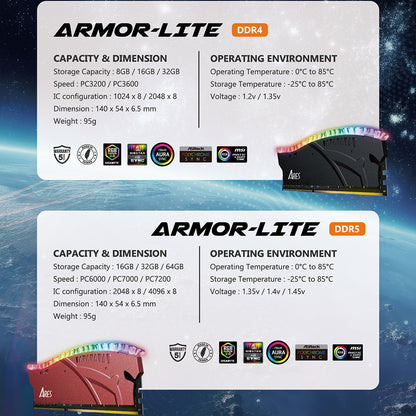 Memoria RAM Dato Ares Armor Lite, DDR5, RGB, 32GB, 6000Mhz, Nera ARB32G5K60
