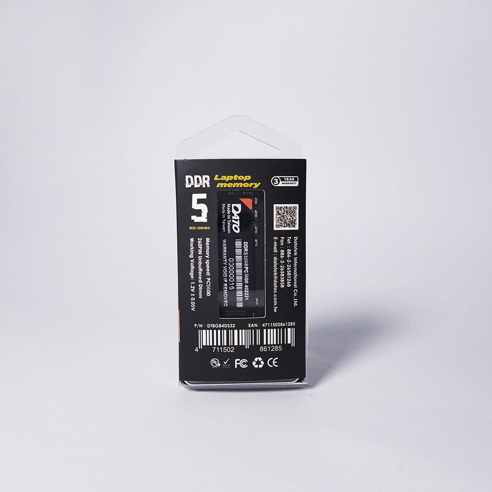 Memoria RAM Dato, DDR5, 8GB, 5600Mhz, Nera DT8G5DS56