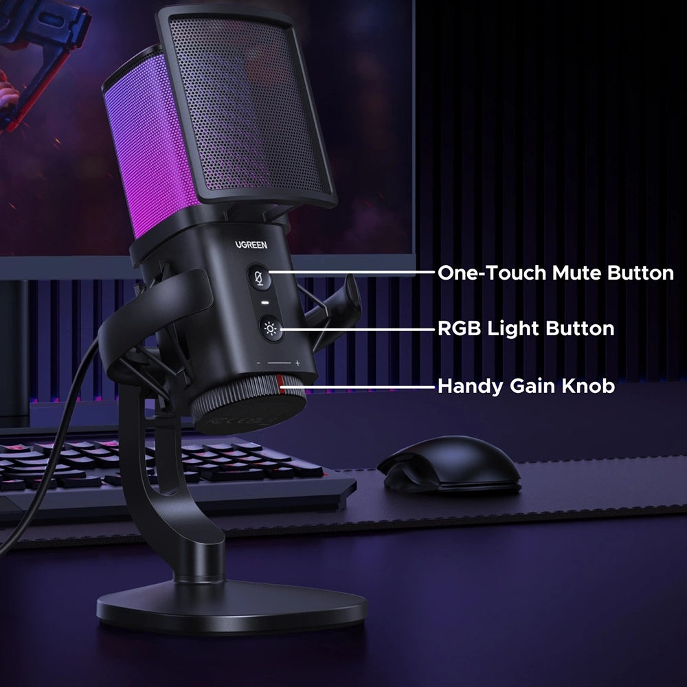Microfono Cardioide UGREEN CM581 (65629), RGB, USB-C, 1.5m, Nero