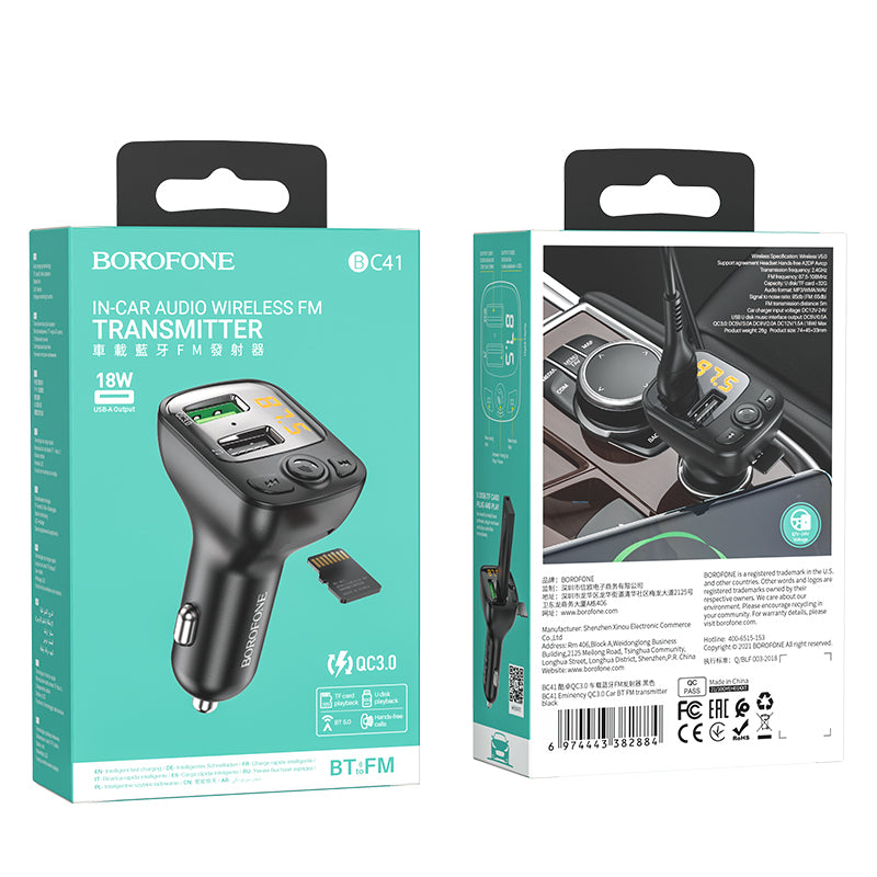 Modulatore FM Bluetooth Borofone BC41 Eminency, 2 x USB-A - 1 x microSD