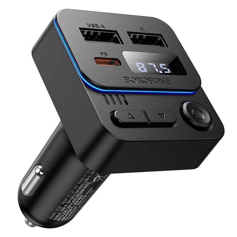 Modulatore FM Bluetooth Borofone BC60 Hero, 2 x USB-A - 1 x USB-C