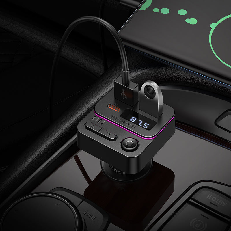 Modulatore FM Bluetooth Borofone BC60 Hero, 2 x USB-A - 1 x USB-C