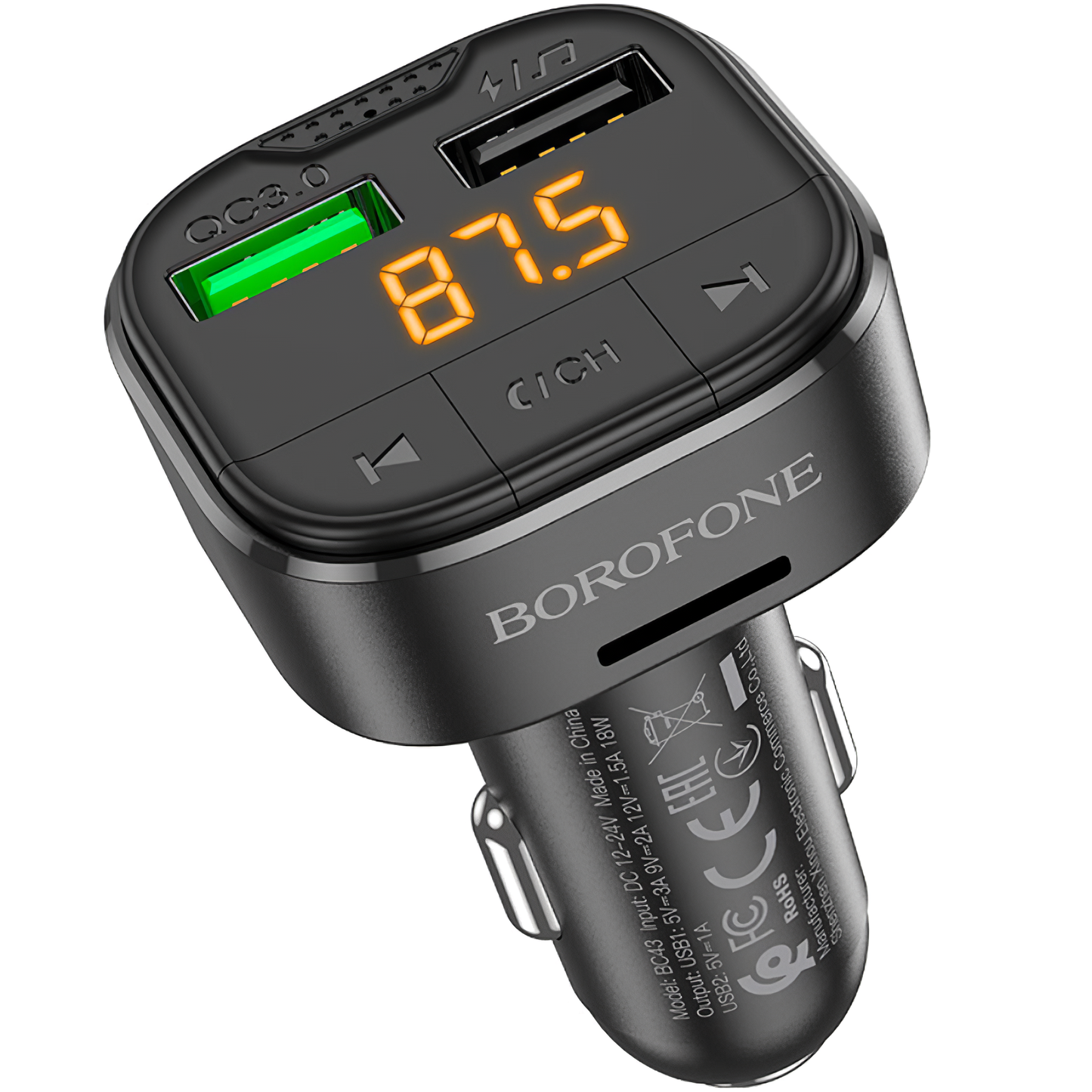 Modulatore FM Bluetooth Borofone BC43 Flash, 2 x USB-A - 1 x microSD
