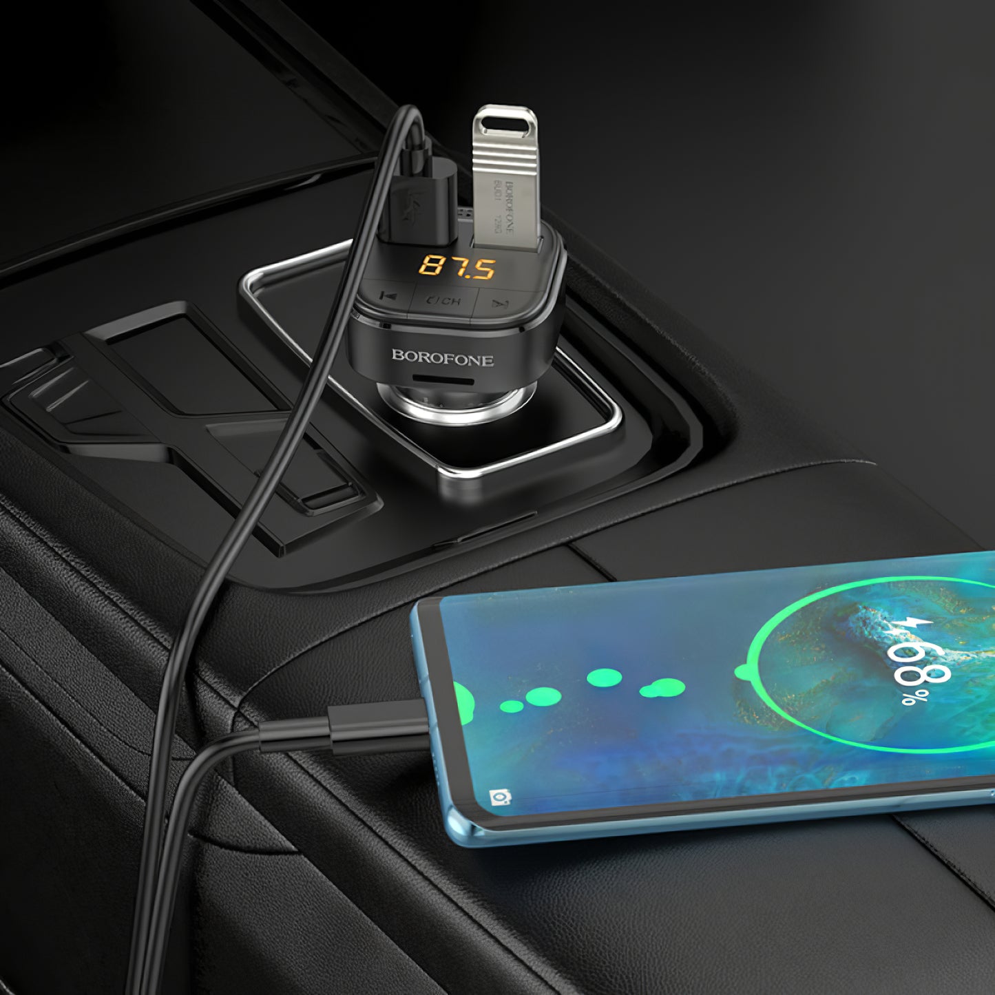 Modulatore FM Bluetooth Borofone BC43 Flash, 2 x USB-A - 1 x microSD