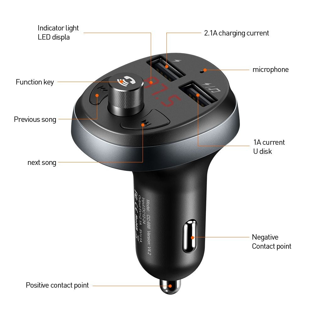 Modulatore FM Bluetooth McDodo, 2 x USB-A