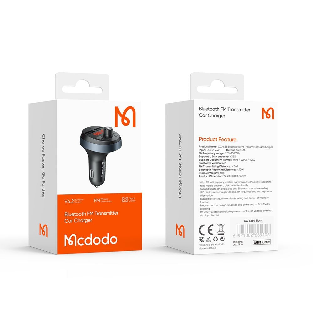 Modulatore FM Bluetooth McDodo, 2 x USB-A