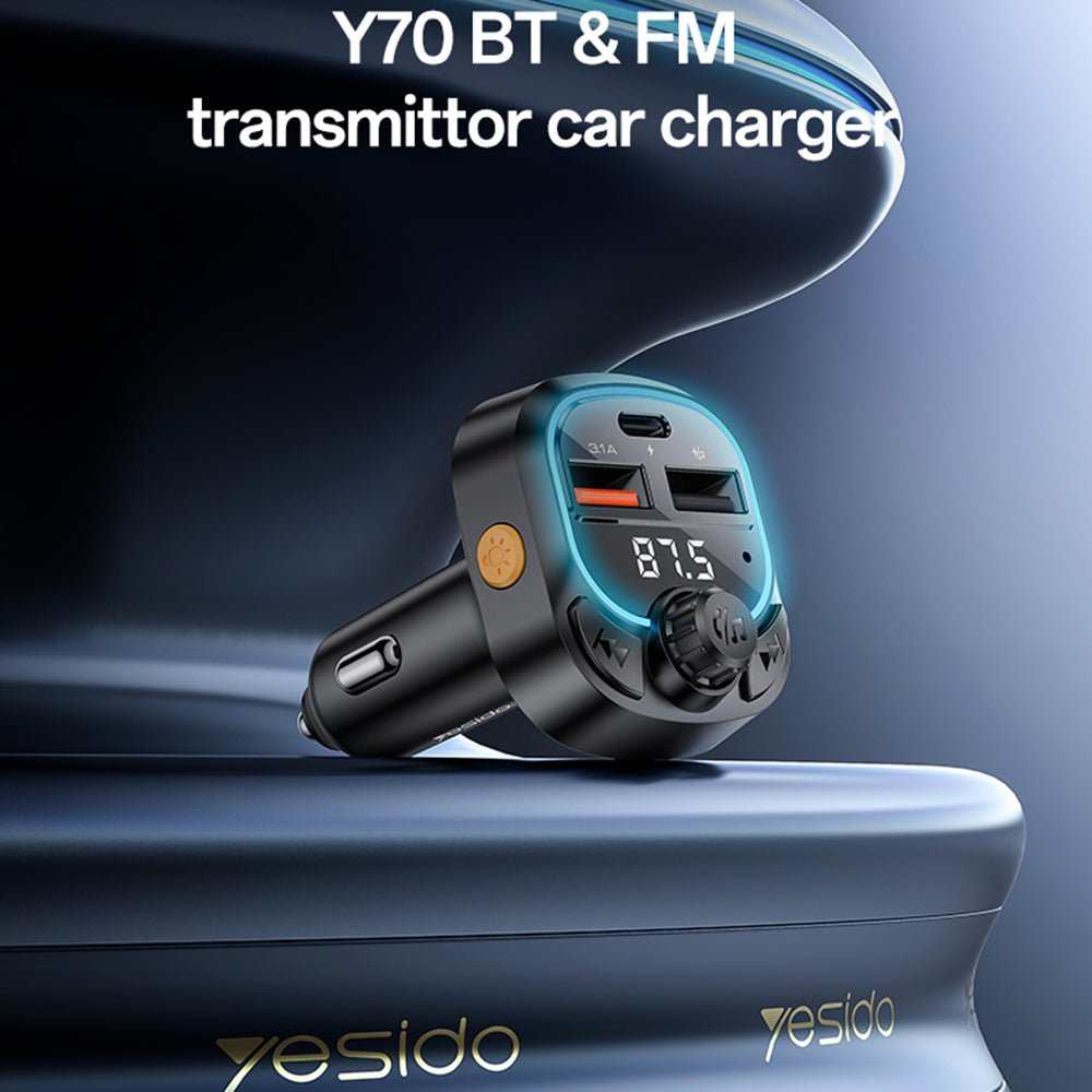 Modulatore FM Bluetooth Yesido Y70, 2 x USB-A - 1 x USB-C