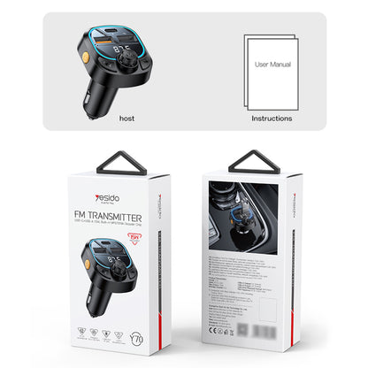 Modulatore FM Bluetooth Yesido Y70, 2 x USB-A - 1 x USB-C